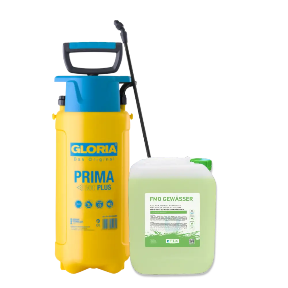 FMO Gewässer – Starterset Basis – 10 Liter FMO Gewässer und ein Gloria Prima 5 PLUS für die manuelle Anwendung.