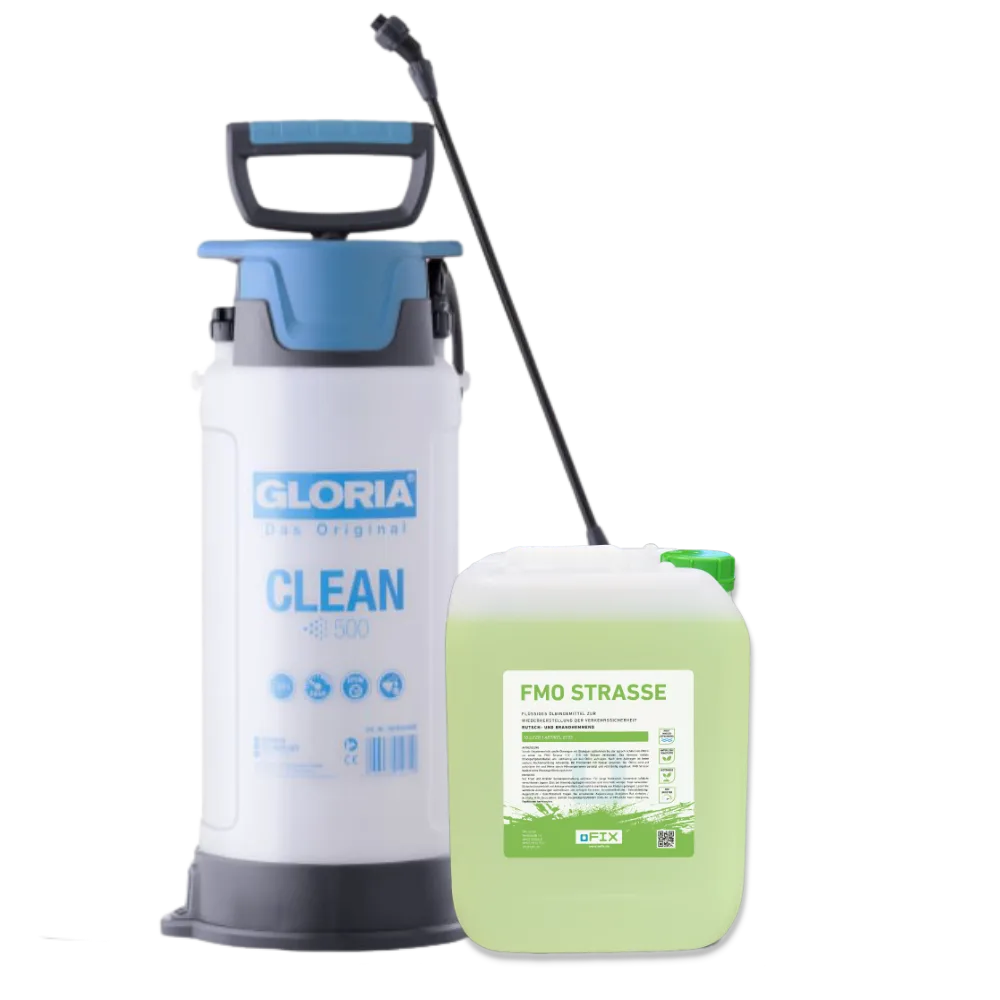 FMO Strasse – Starterset Pro – 10 Liter FMO Strasse und ein Gloria Clean 500 für regelmäßige Einsätze.