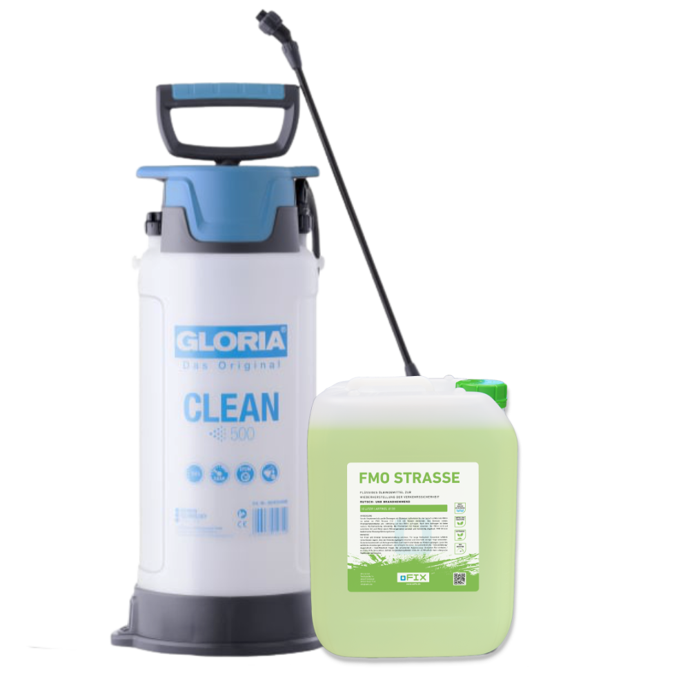 FMO Strasse – Starterset Pro – 10 Liter FMO Strasse und ein Gloria Clean 500 für regelmäßige Einsätze.